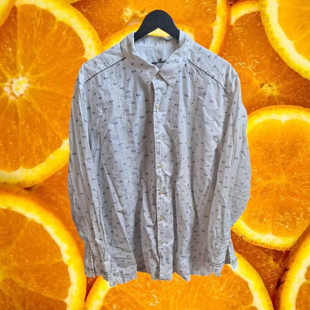 Tommy Bahama XL White Embroidered Button Down Shirt Long Sleeve Mens
